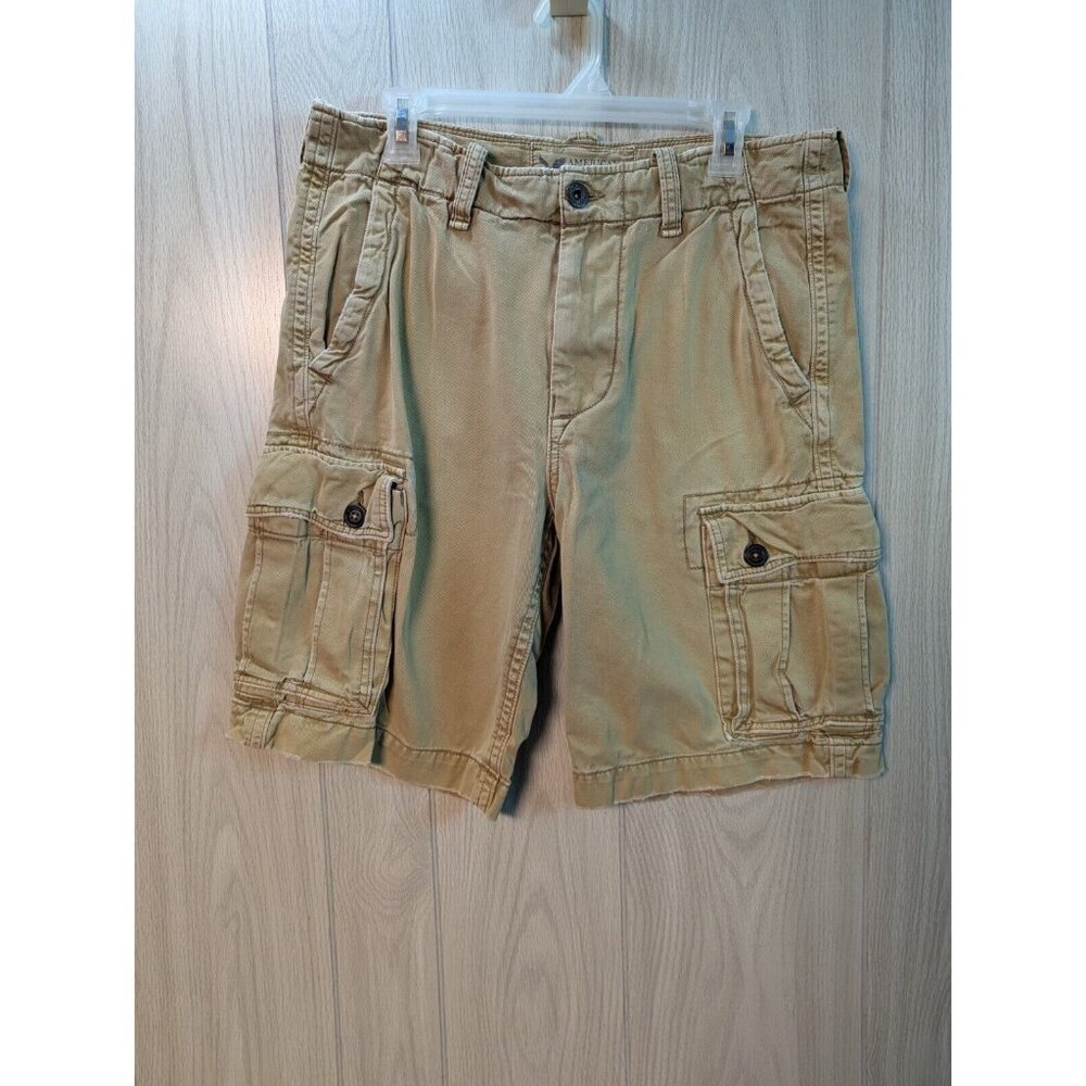 American Eagle Khaki Cargo Shorts Men's Sz 32 Longer Length Summer Pockets